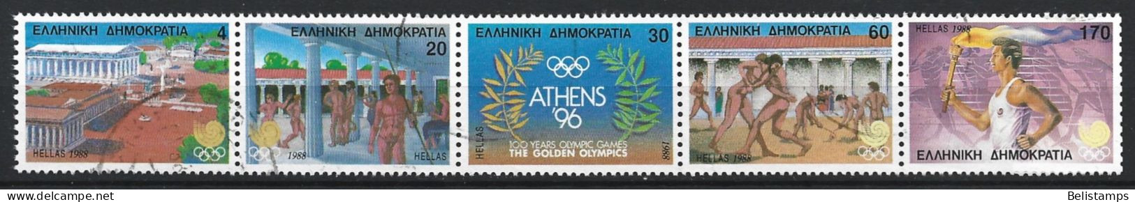 Greece 1988. Scott #1627a (U) Olympics  *Complete Strip* - Used Stamps