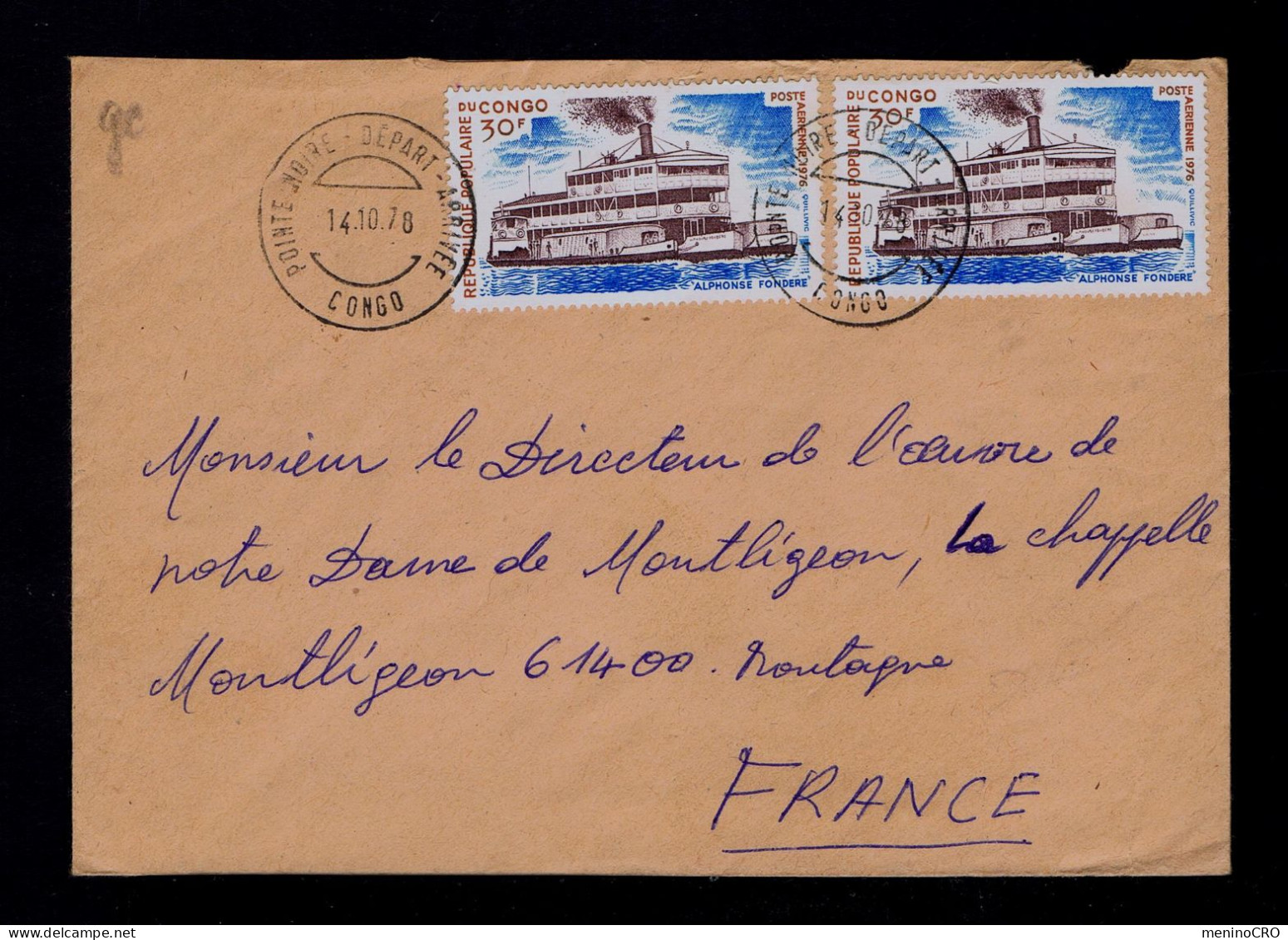 Gc8257 CONGO Bateaux Ships Transports "Alphonse Fondere" Pointe Noire (departure) Mailed Montligeon - Autres (Mer)