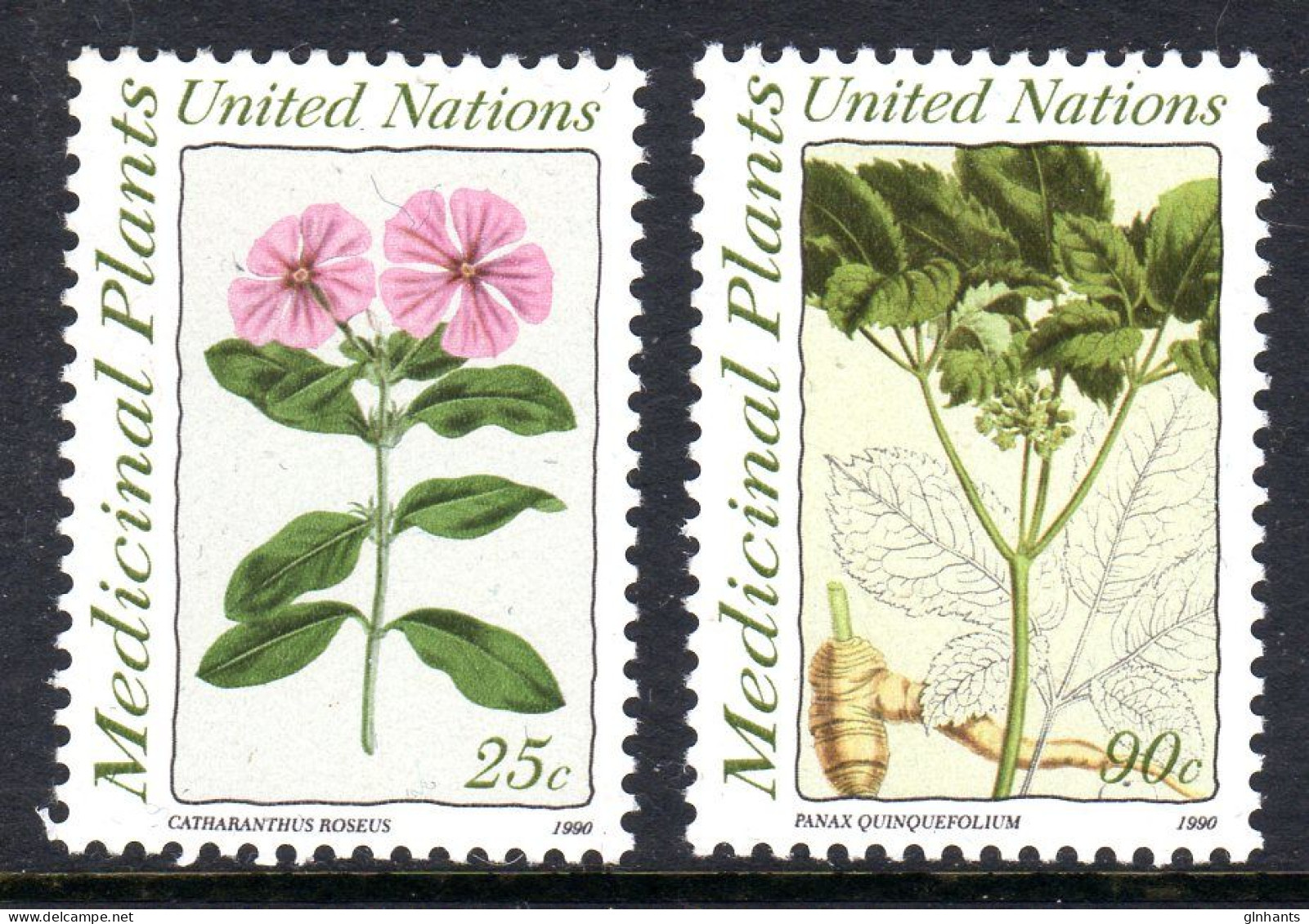 UNITED NATIONS GENEVA - 1990 MEDICINAL PLANTS SET (2V) FINE MNH ** SG G186-G187 - Neufs