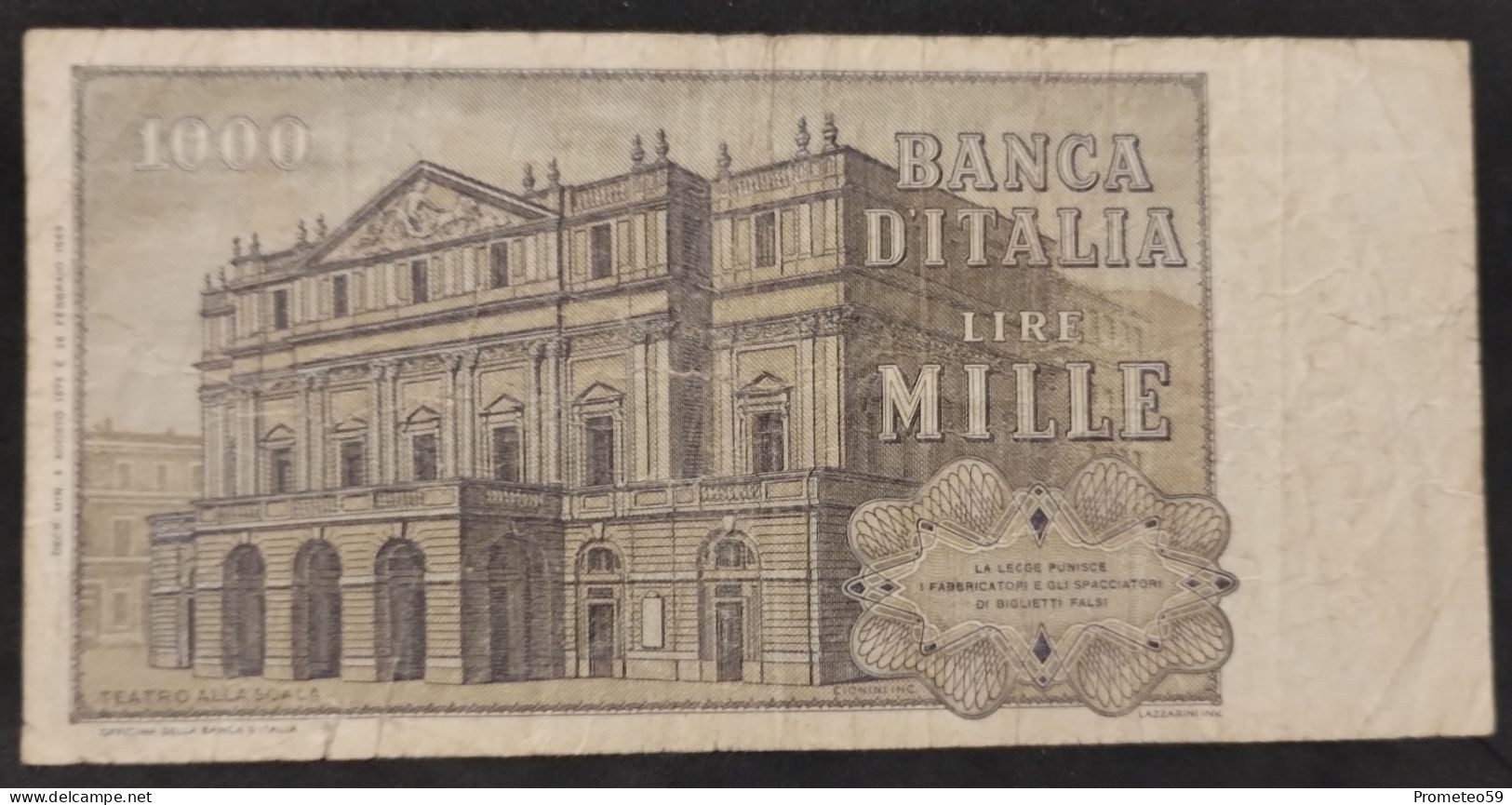 Italia – Billete Banknote De 1.000 Liras – 1975 – Firmas: Carli – Barbarito - 1000 Liras