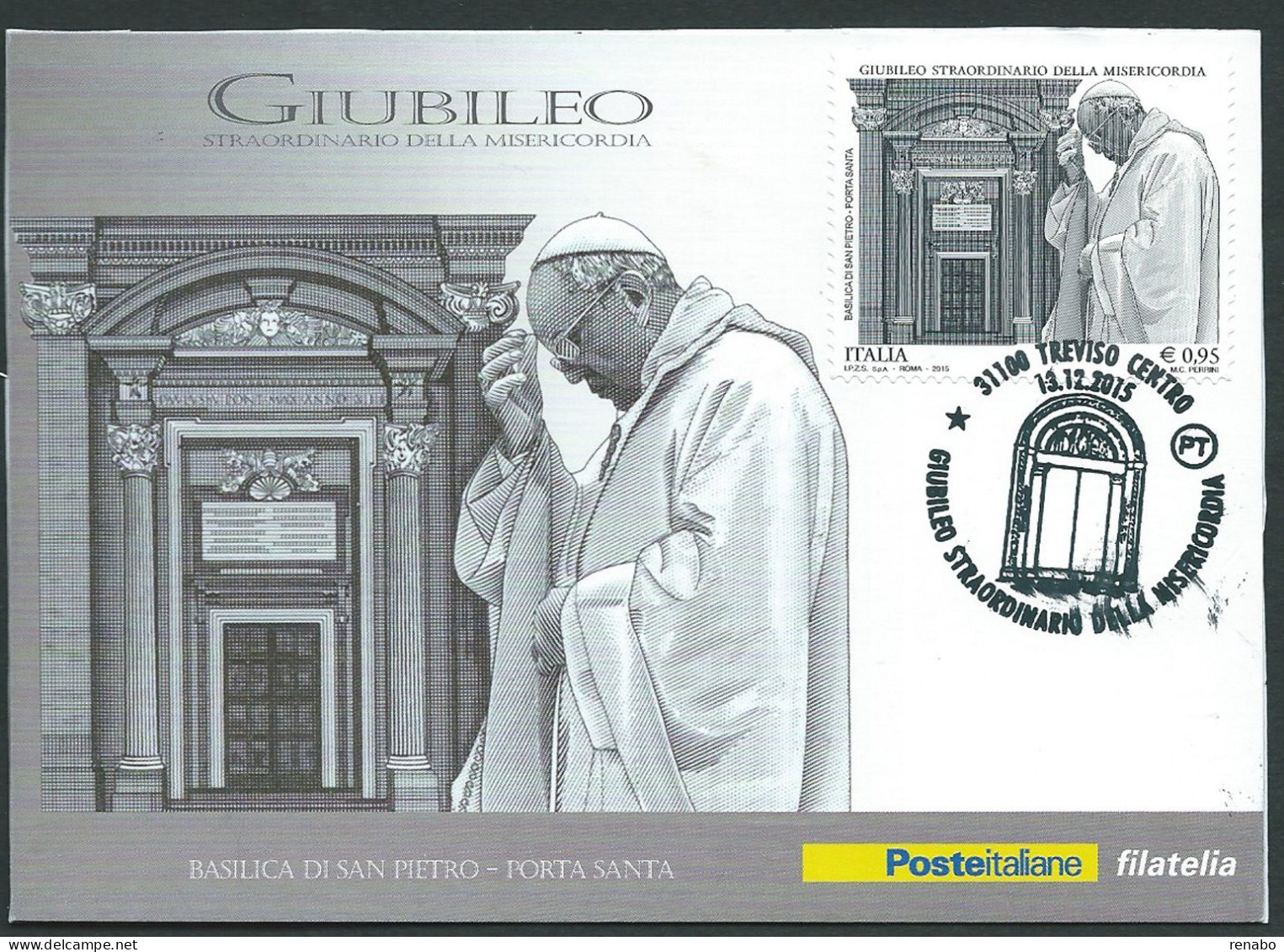 Italia 2015; Giubileo Della Misericordia Da € 0,95 Con Annullo Speciale Del 13 Dicembre A Treviso. Retro Ricoperto - 2011-20: Marcofilie