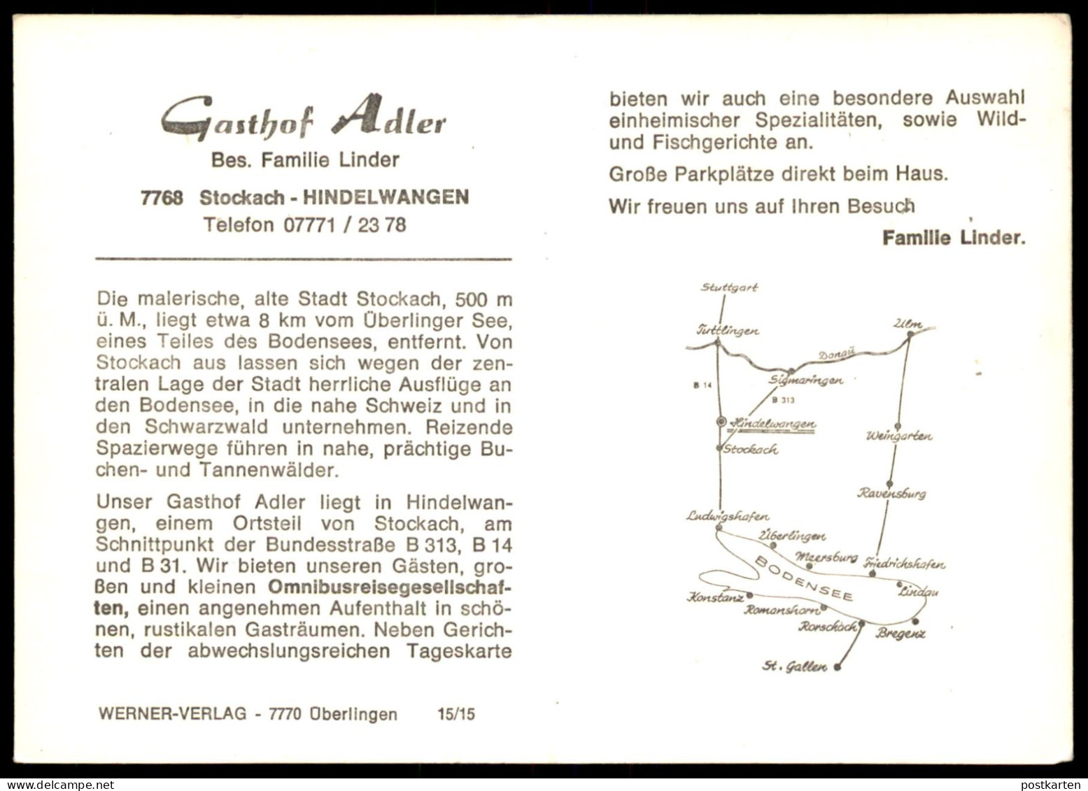 ÄLTERE POSTKARTE GASTHOF ADLER STOCKACH HINDELWANGEN BADEN FAMILIE LINDER Wanduhr Briefkasten Ansichtskarte Cpa Postcard - Stockach