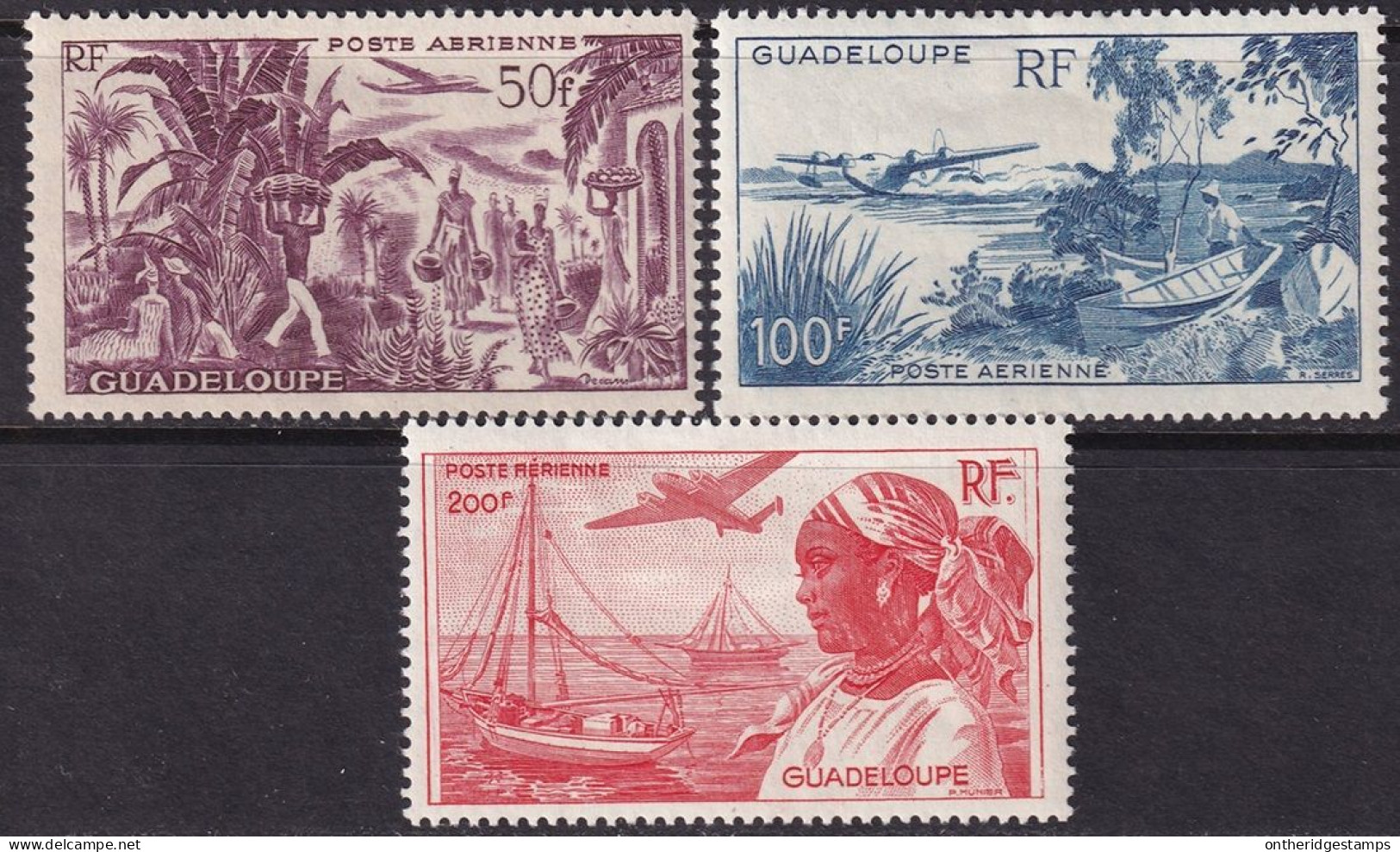 Guadeloupe 1947 Sc C10-2 Yt PA13-5 Air Post Set MH* Heavy Hinges - Posta Aerea
