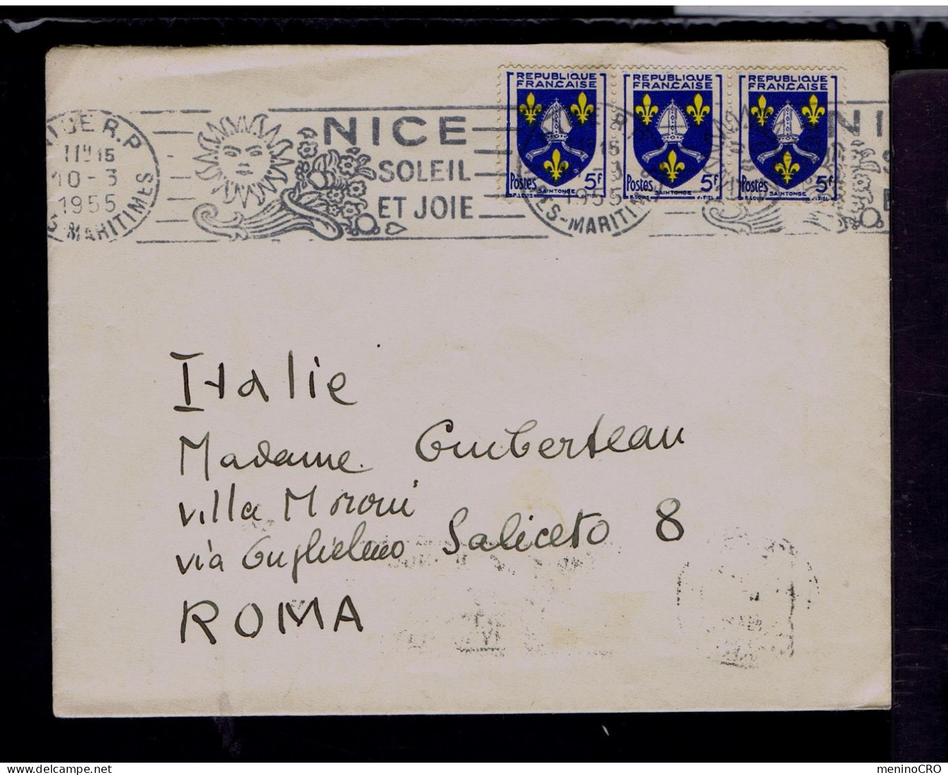 Gc8258 FRANCE Nice Town -soleil +joie Tourisme Vacances Slogan Pmk Alpes Maritimes Mailed Roma /aeronautic Military - Sonstige (See)