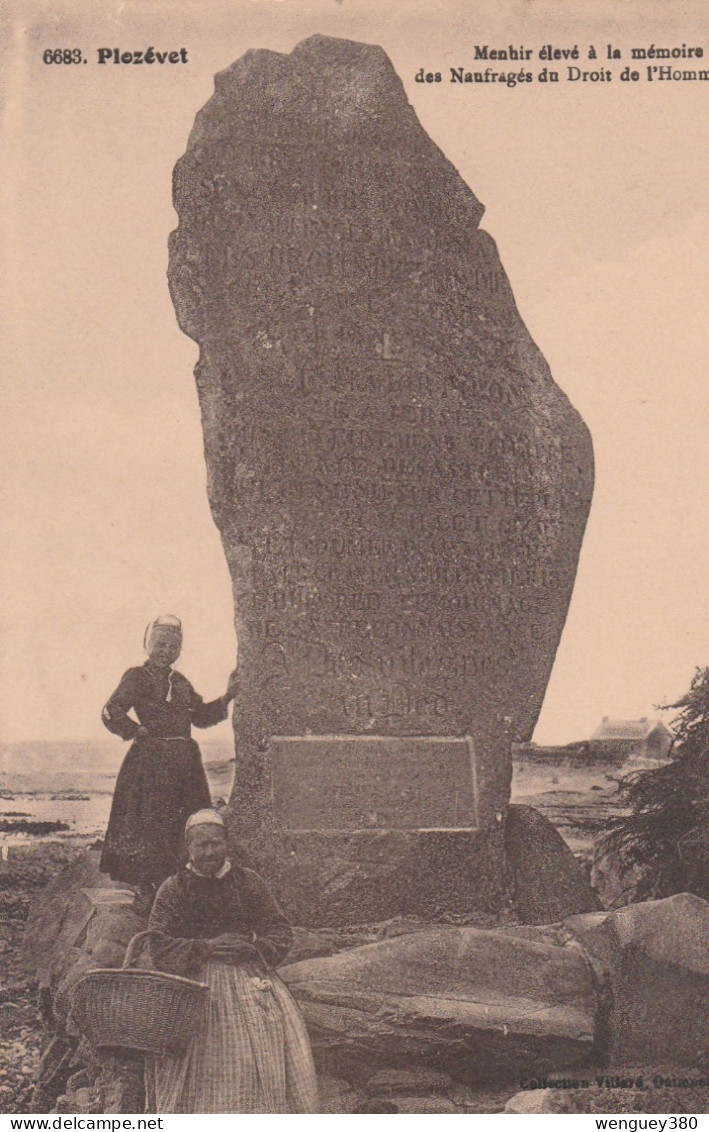 29 PLOVEZET Menhir élevé à La Mémoire Des Naufragés Du Droit De L'Homme  TB PLAN  Env.1920. PAS COURANT. VOIR DESCRIPTIO - Plozevet