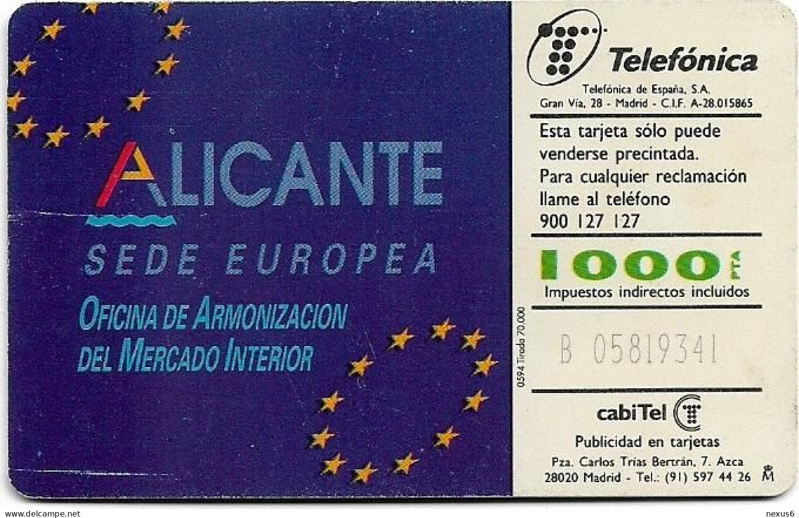 Spain - Telefónica - Provincias Españolas - Alicante - CP-024 - 05.1994, 70.000ex, Used - Conmemorativas Y Publicitarias