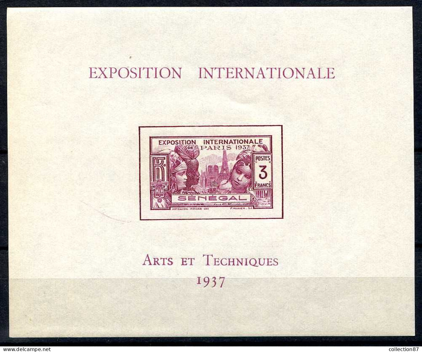 Réf 81 < SENEGAL < BF N° 1 * * Neuf Luxe - MNH * * < Bloc Exposition Paris 1937 Arts Et Techniques - Blocs-feuillets