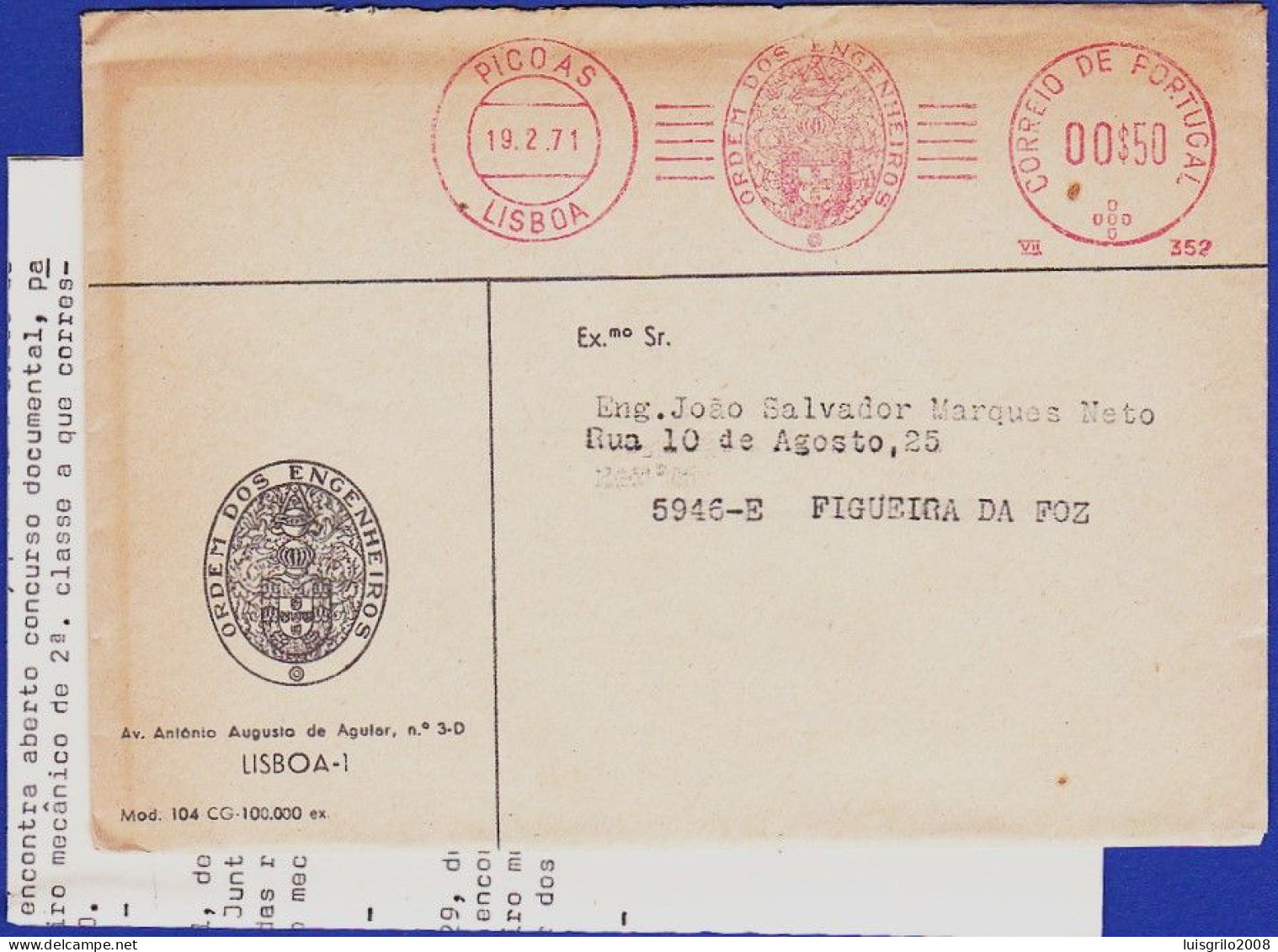 Cover - Mechanical Franchise . Ordem Dos Engenheiros -|- Picoas. Lisboa.1971 - Cartas & Documentos