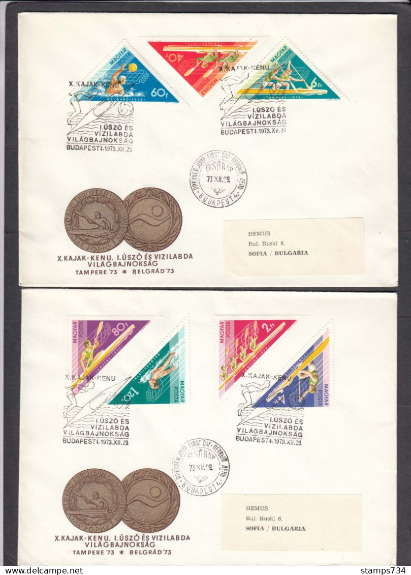 Hungary 1973 - Water Sports - World Championships, Mi-nr. 2919/25, 2 FDC - FDC