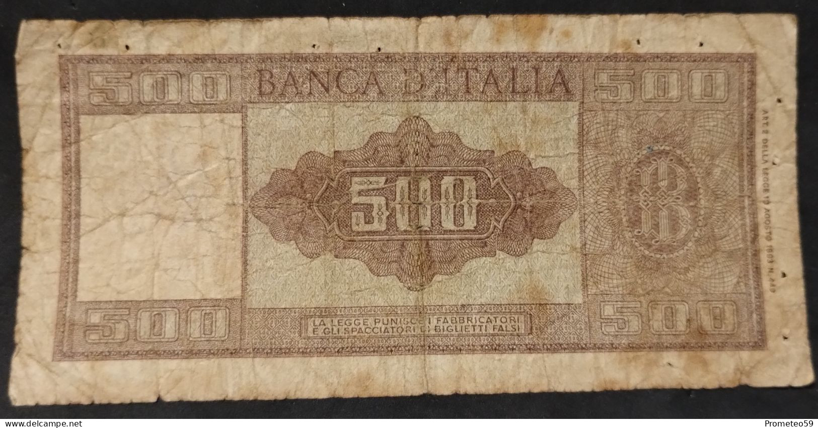 Italia – Billete Banknote De 500 Liras – 1948 - Sonstige & Ohne Zuordnung