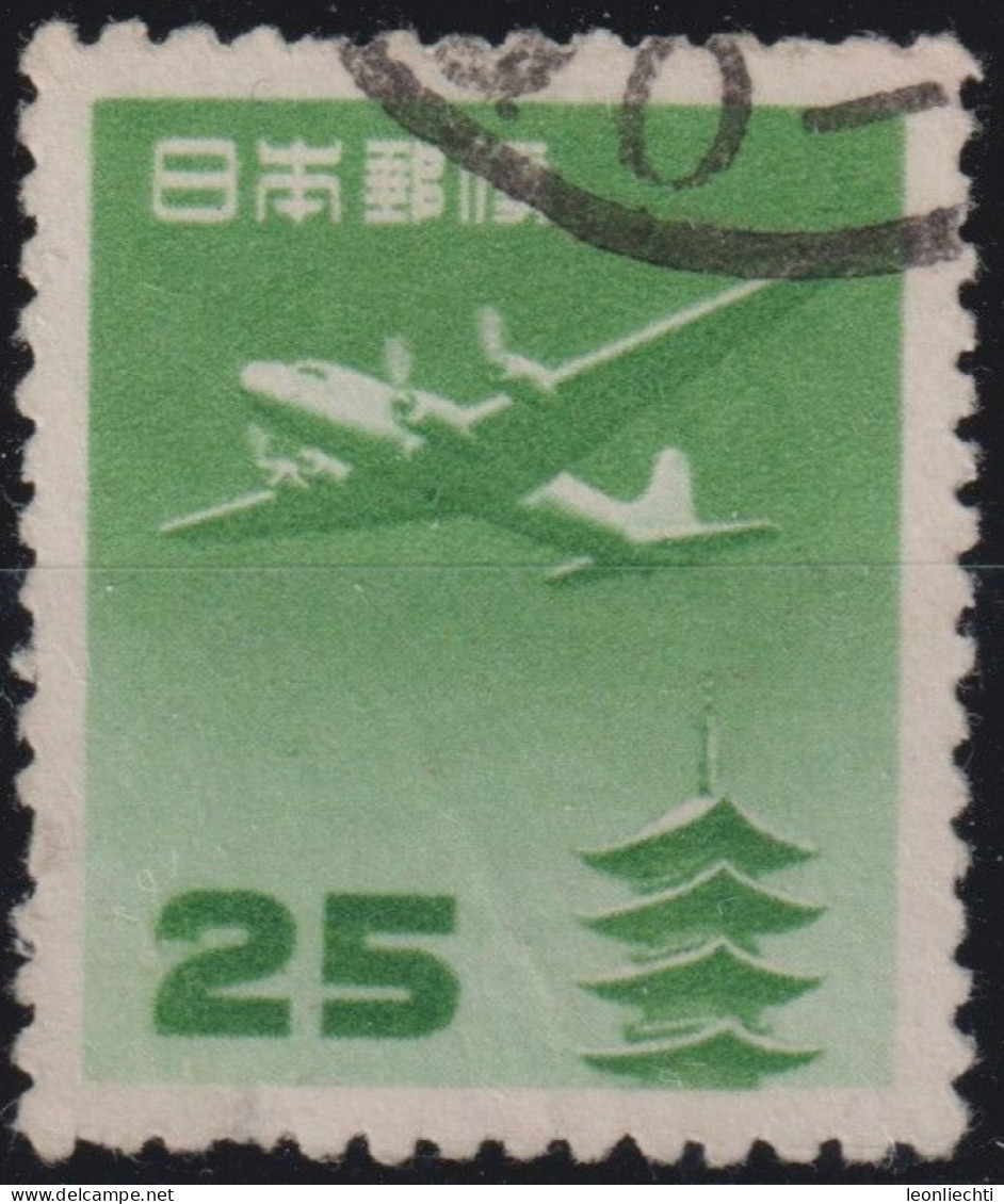 1953 Japan-Nippon Air Mail ° Mi:JP 598A, Sn:JP C27, Yt:JP PA24, Douglas DC-4 Over The Horyu-ji Pagoda, Nara 25¥ - Gebruikt