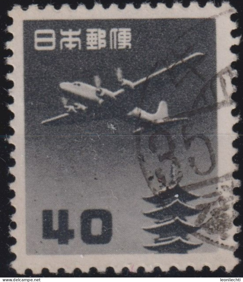 1953 Japan-Nippon Air Mail ° Mi:JP 600A, Sn:JP C29, Yt:JP PA26,Douglas DC-4 Over The Horyu-ji Pagoda, Nara 40¥ - Oblitérés