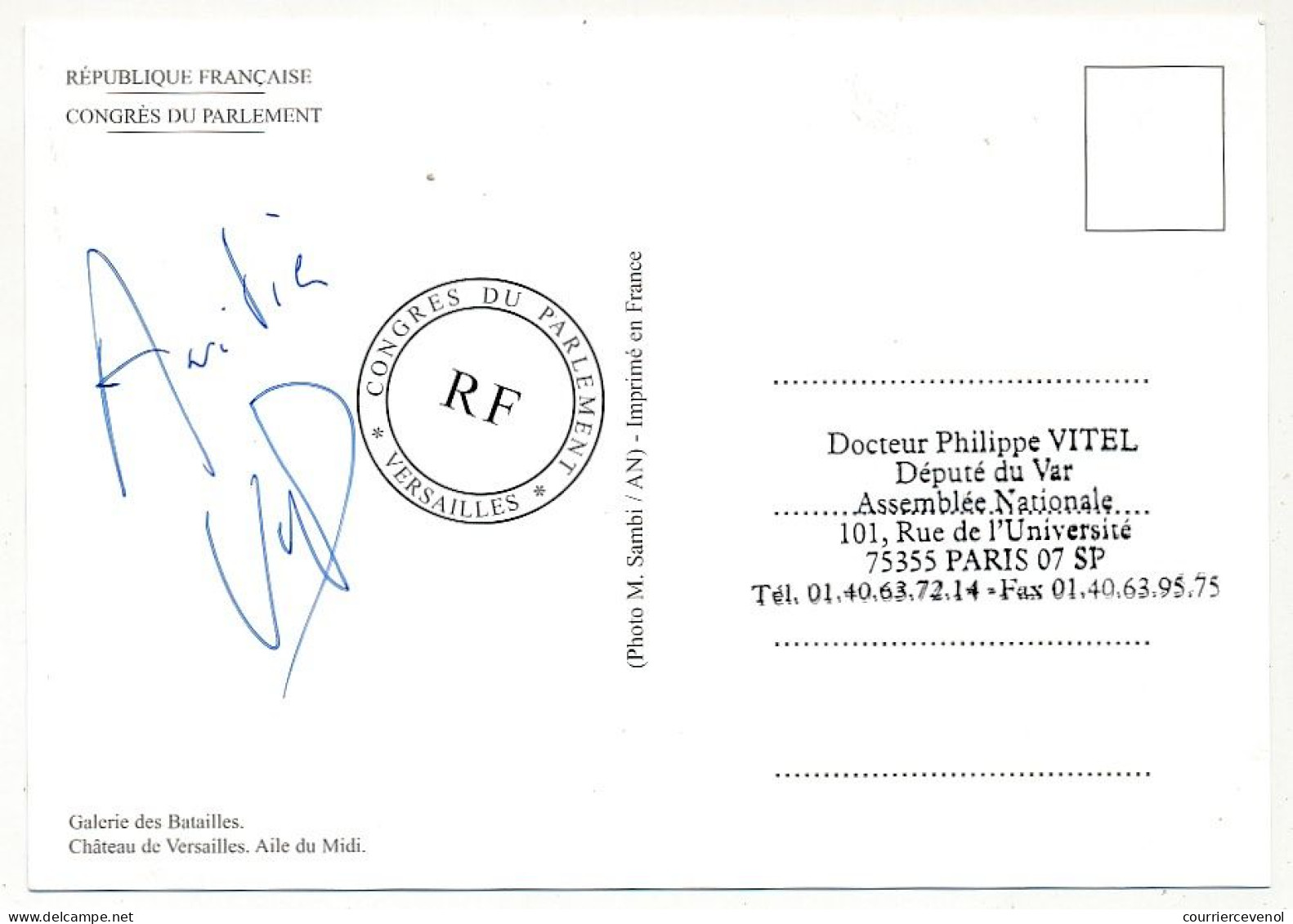 FRANCE - Env. Affr. Marianne Lamouche - Obl Congrès Du Parlement 28/02/2005 Versailles + CPM Galerie Des Batailles - Tijdelijke Stempels