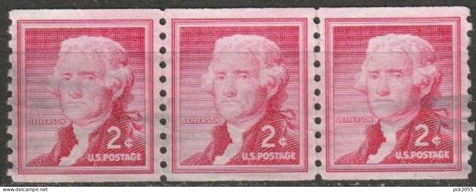 USA 1954  Mi-Nr.654 3er Streifen O Gestempelt Rollenmarke Thomas Jefferson ( U 47) Günstige Versandkosten - Roulettes