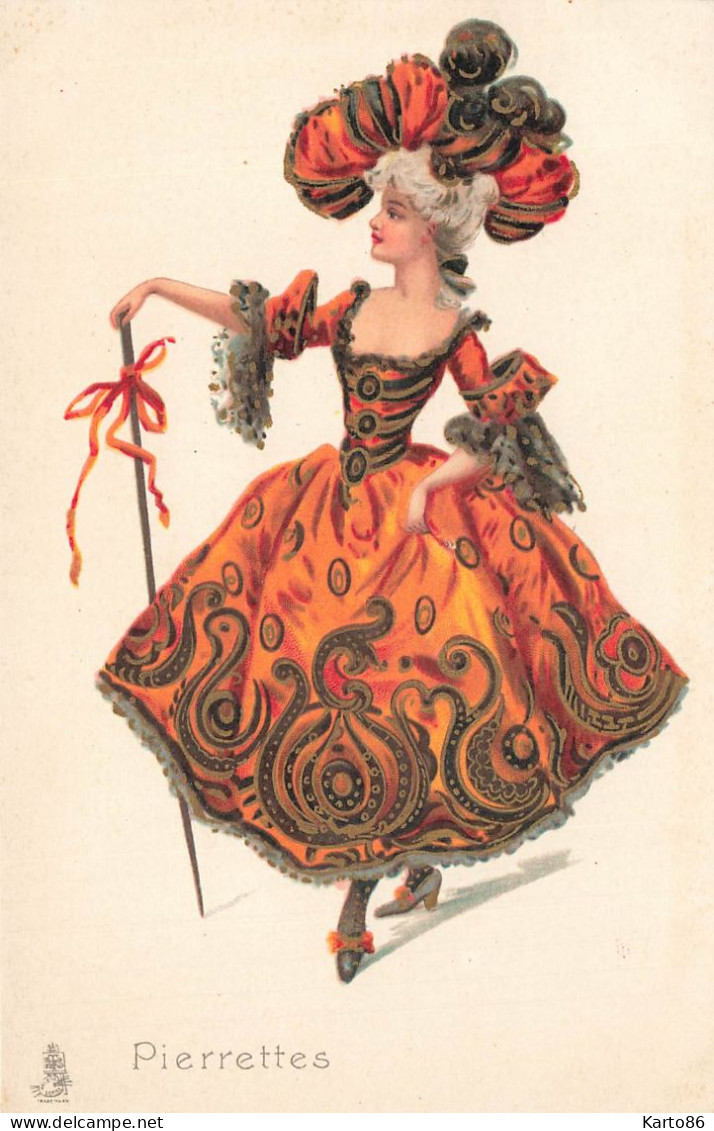 Mode * Série De 3 CPA Illustrateur Art Nouveau Jugendstil * Pierrettes * Chapeau Hat Robe Canne Chaussures Gants - Mode