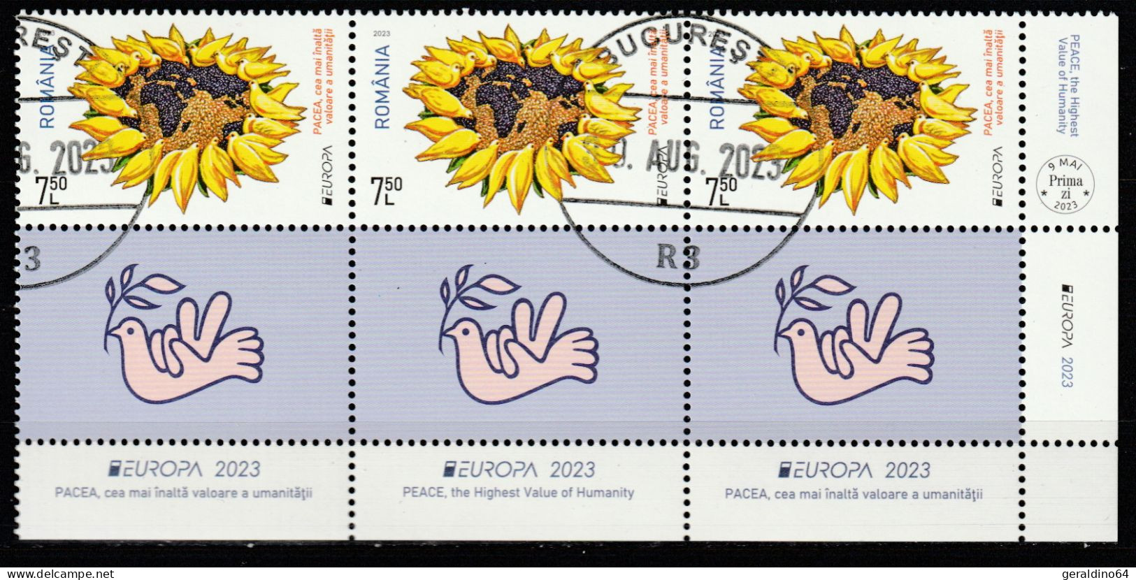 Rumänien Roumanie 2023 Europa Cept Frieden Friedenstaube II Gestempelt Mit Tabs - Used Stamps