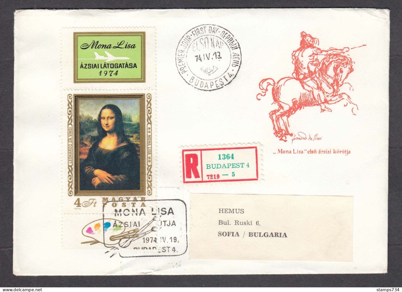 Hungary 1974 - Mona Lisa, Mi-Nr. 2940, FDC - FDC