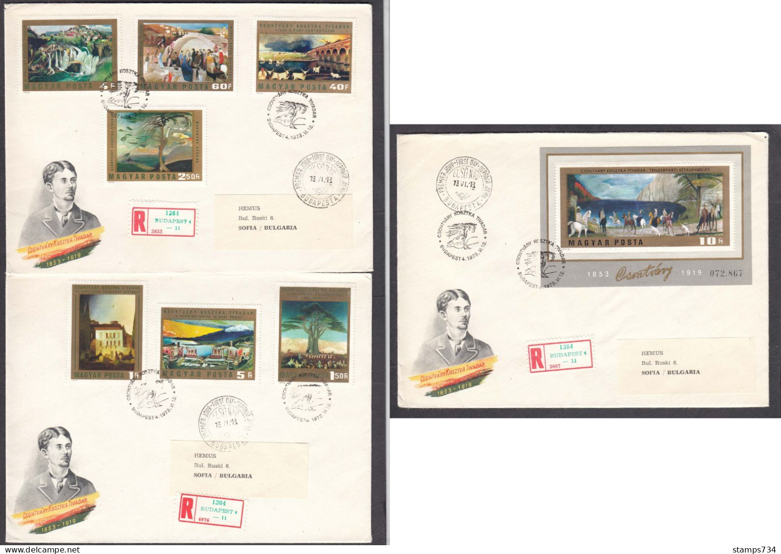 Hungary 1973 - Paintings Of Tivadar Kosztka, Ungarian Painter, Mi-Nr. 2878/84+Bl. 98A, 3 FDC - FDC