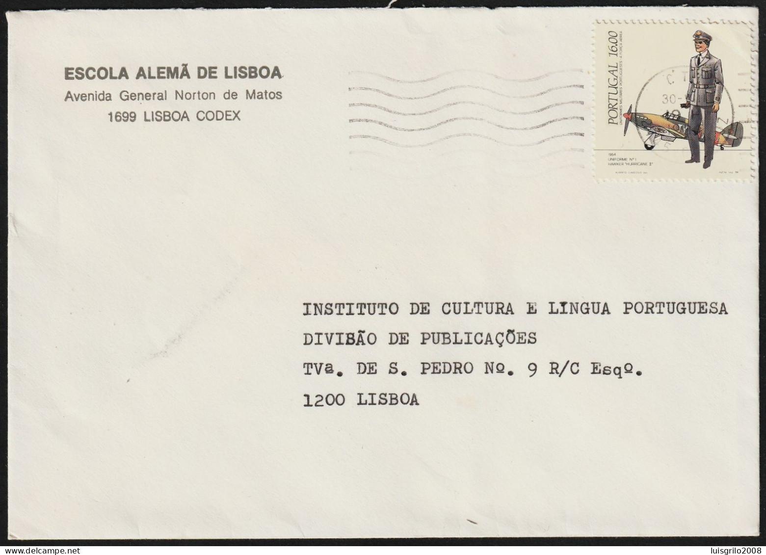 Cover - Escola Alemã De Lisboa -|- Stamp - Air Force Military Uniform - Cartas & Documentos