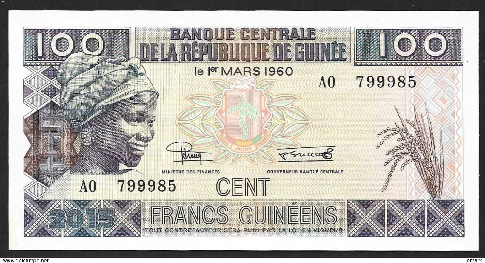 Guinea 100 Francs 2015 P47 UNC - Guinee