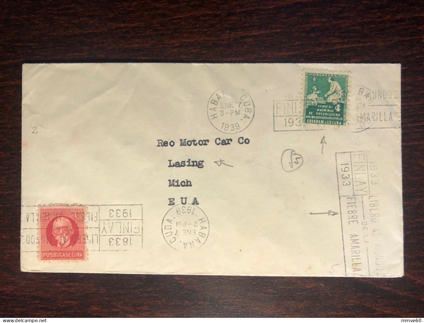 CUBA TRAVELLED COVER SPECIAL CANCEL LETTER TO USA 1939 YEAR TUBERCULOSIS TBC FINLEY HEALTH MEDICINE - Covers & Documents