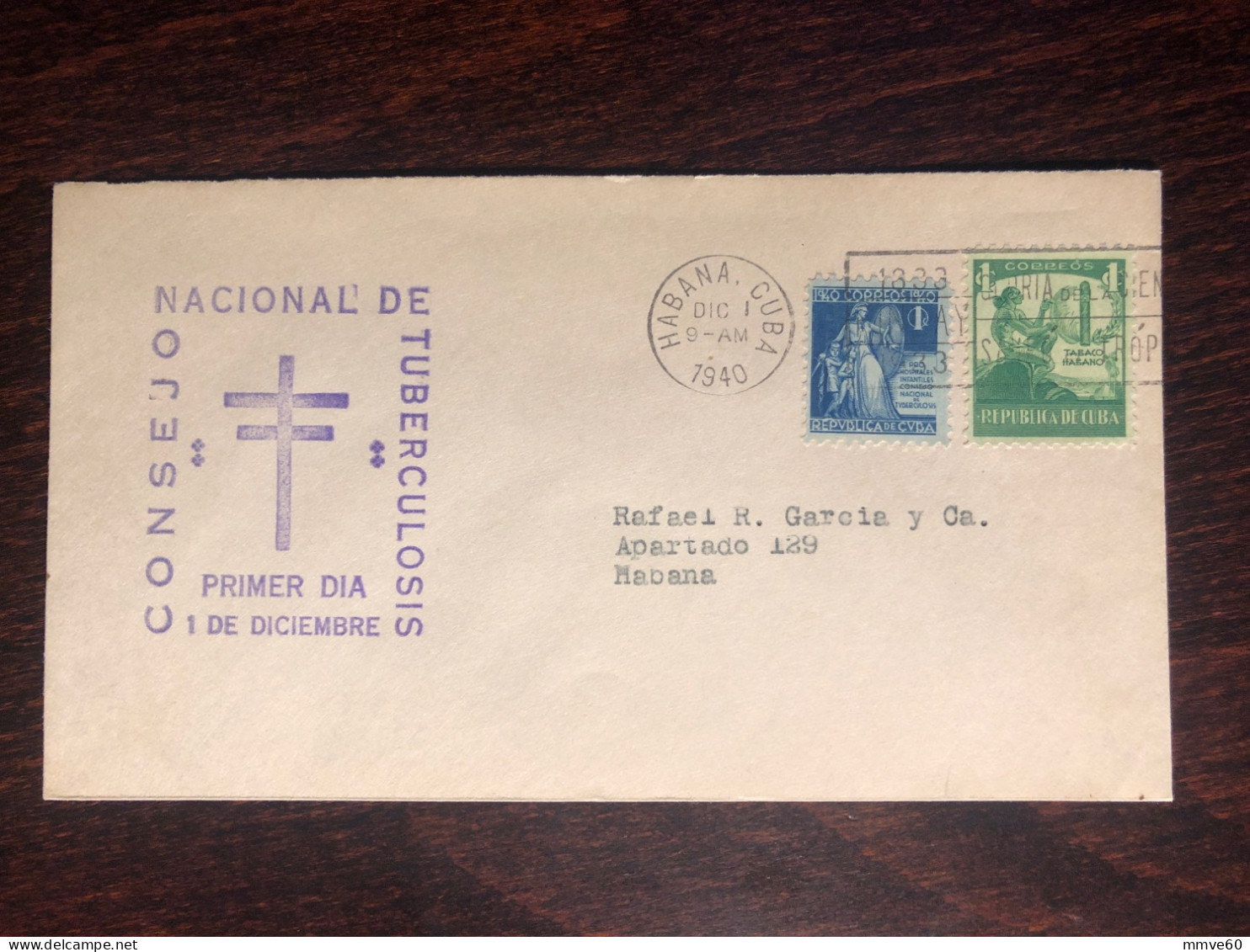 CUBA TRAVELLED COVER SPECIAL CANCEL LETTER 1940 YEAR TUBERCULOSIS TBC  HEALTH MEDICINE - Brieven En Documenten