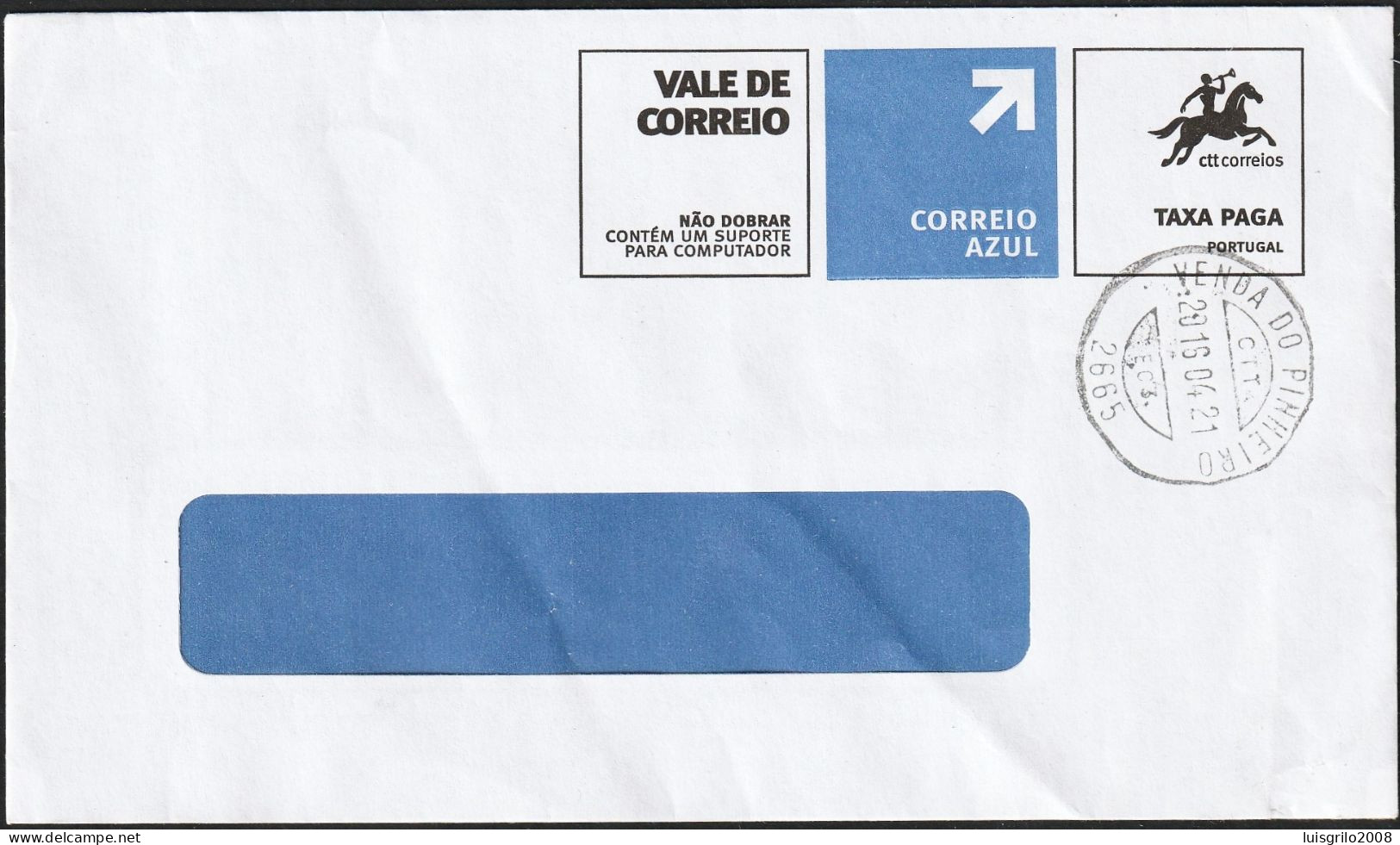 Cover - VALE DE CORREIO . CORREIO AZUL / Mail Order -|- Postmark - Venda Do Pinheiro. 2016 - Cartas & Documentos