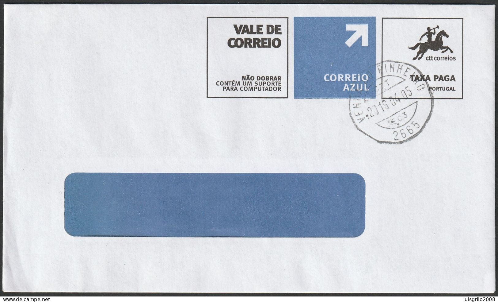 Cover - VALE DE CORREIO . CORREIO AZUL / Mail Order -|- Postmark - Venda Do Pinheiro. 2016 - Cartas & Documentos