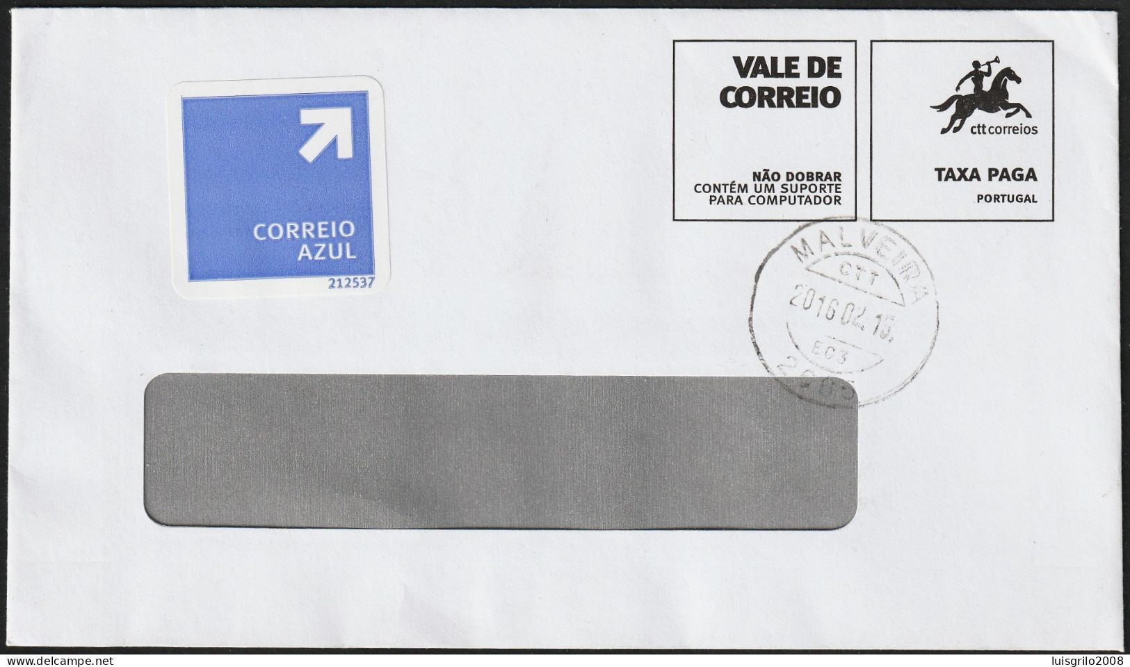 Cover - VALE DE CORREIO . CORREIO AZUL / Mail Order -|- Postmark - Malveira. 2016 - Covers & Documents