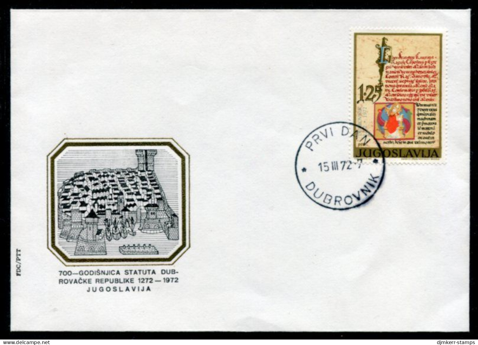 YUGOSLAVIA 1972 Ragusa Statute FDC.  Michel 1449 - FDC