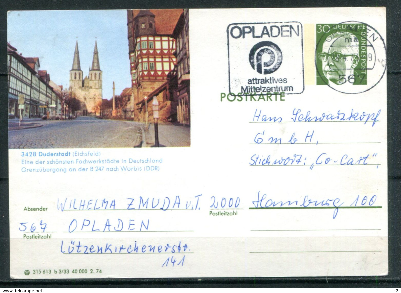REPUBLIQUE FEDERALE ALLEMANDE - Ganzsache Mi P112 B3/33 (OPLADEN Attracktives Mittelzentrum) - Cartes Postales - Oblitérées
