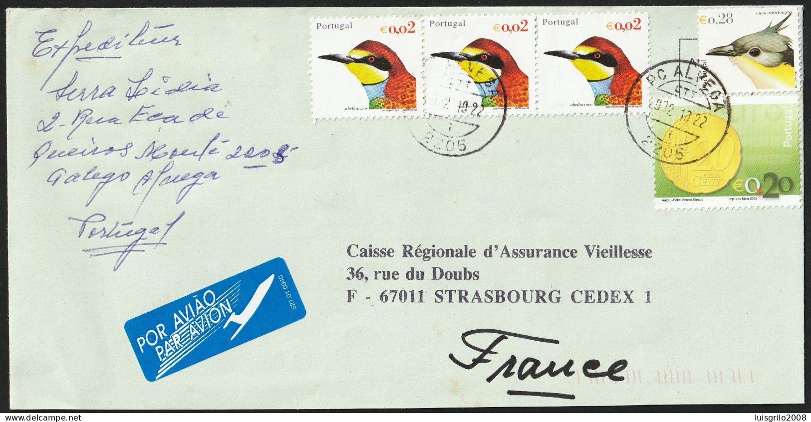 Cover - Alvega > Strasbourg, France || Por Avião/ Par Avion -!- Postmark - Alvega. 2002 - Lettres & Documents