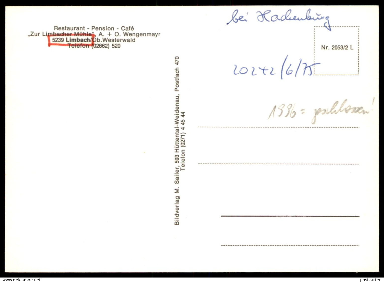 ÄLTERE POSTKARTE GRUSS VON DER LIMBACHER MÜHLE RESTAURANT PENSION CAFÉ LIMBACH HACHENBURG Rheinland-Pfalz AK Postcard - Hachenburg