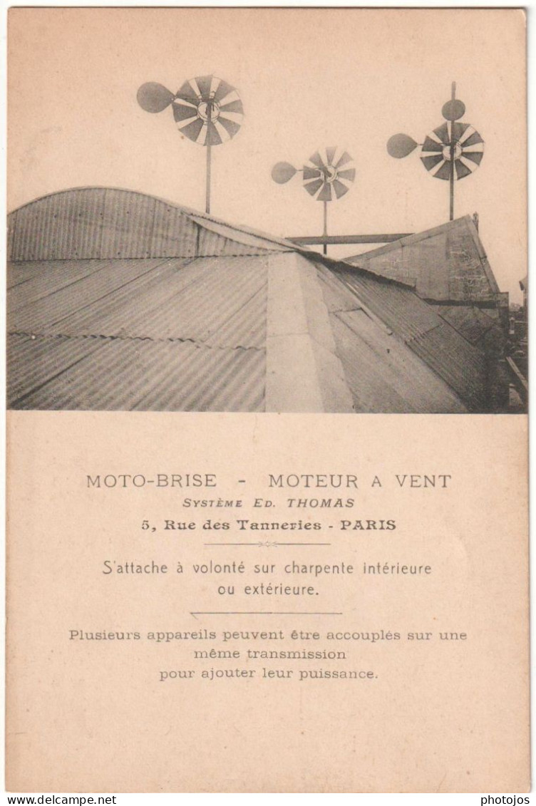 4 CPA Eoliennes Système Thomas (75) Publicité Moto Brise Moteur à Vent Moulins Pour Toitures  TBE - Watertorens & Windturbines