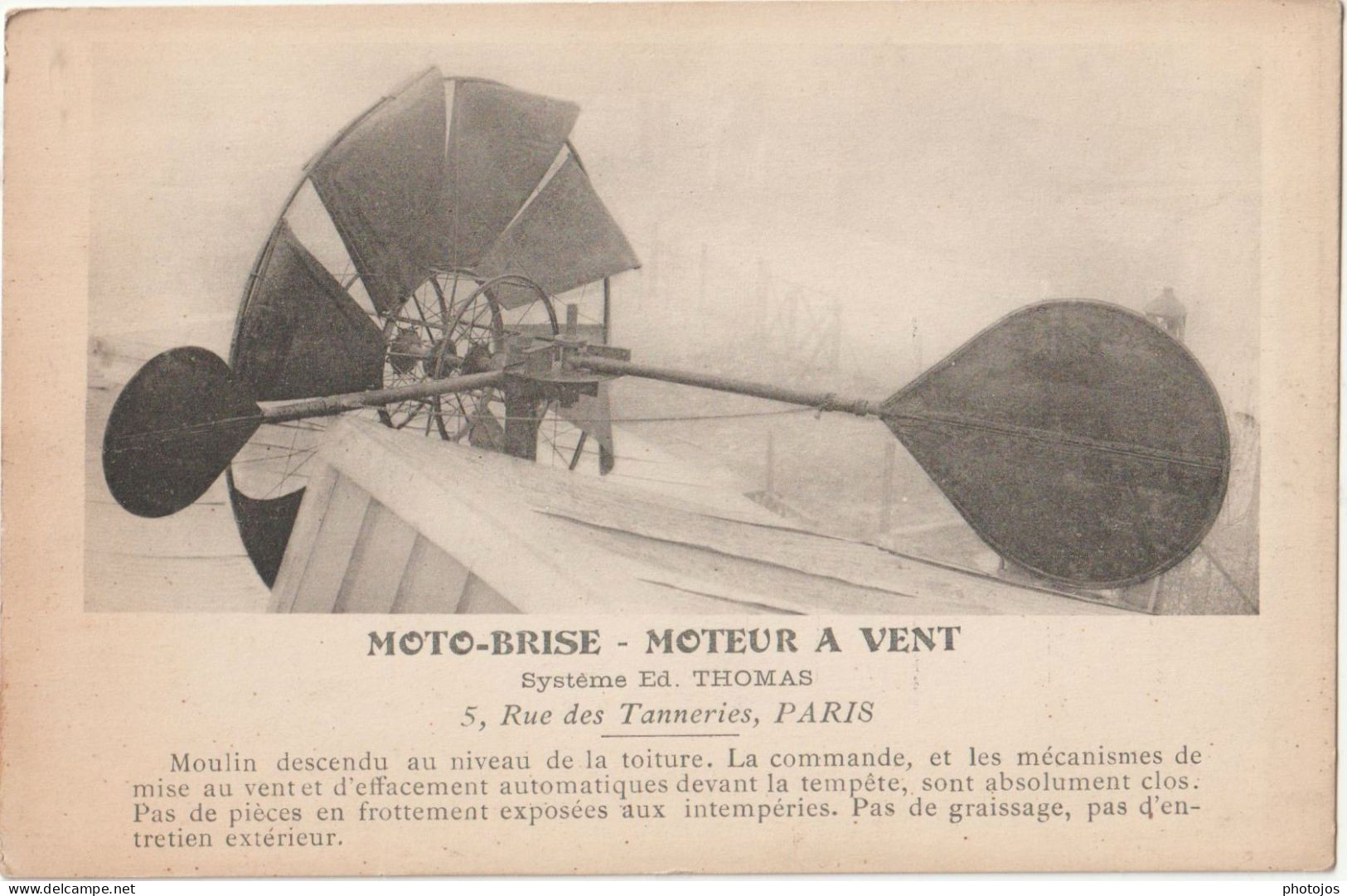 4 CPA Eoliennes Système Thomas (75) Publicité Moto Brise Moteur à Vent Moulins Pour Toitures  TBE - Watertorens & Windturbines