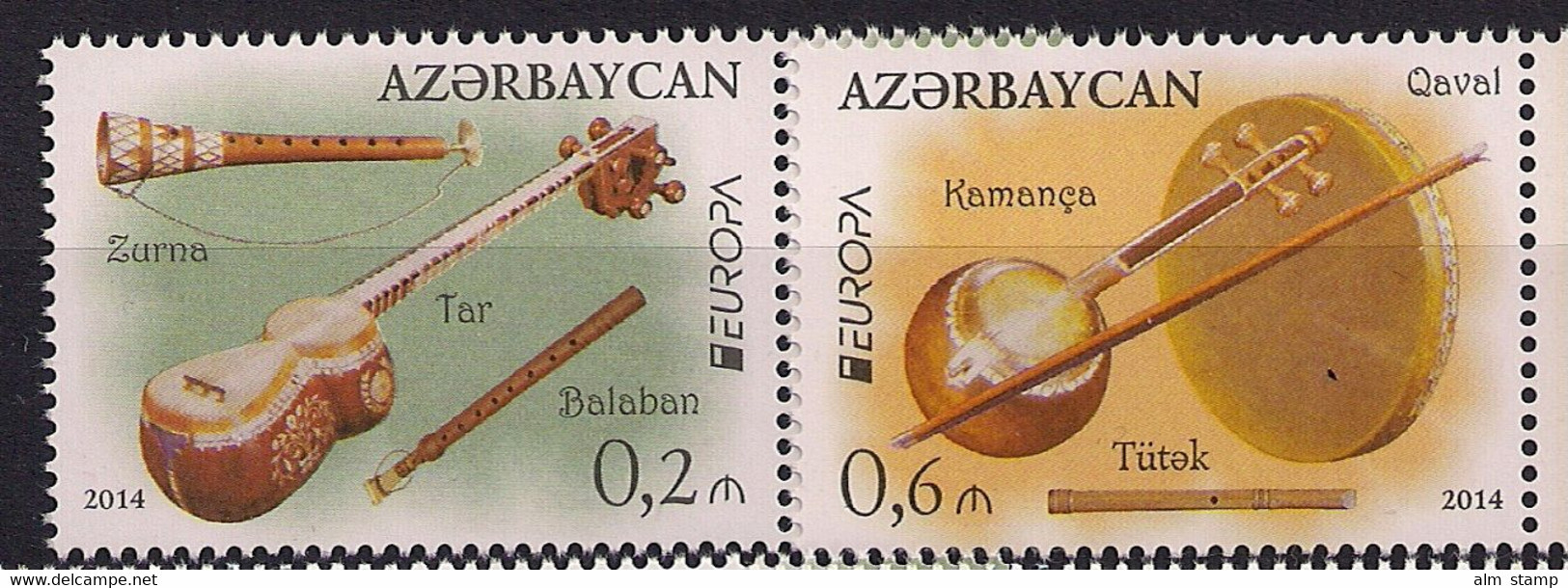 2014 Aserbaidschan / Azerbaijan / Azerbaidjan Mi. 1038-9 **MNH   Europa: Volksmusikinstrumente. - 2014