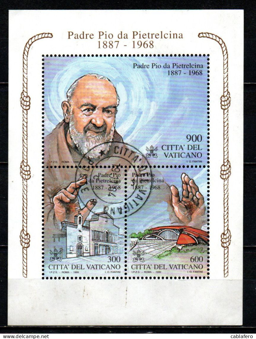 VATICANO - 1999 - BEATIFICAZIONE DI PADRE PIO - FOGLIETTO - SOUVENIR SHEET - USATO - Oblitérés