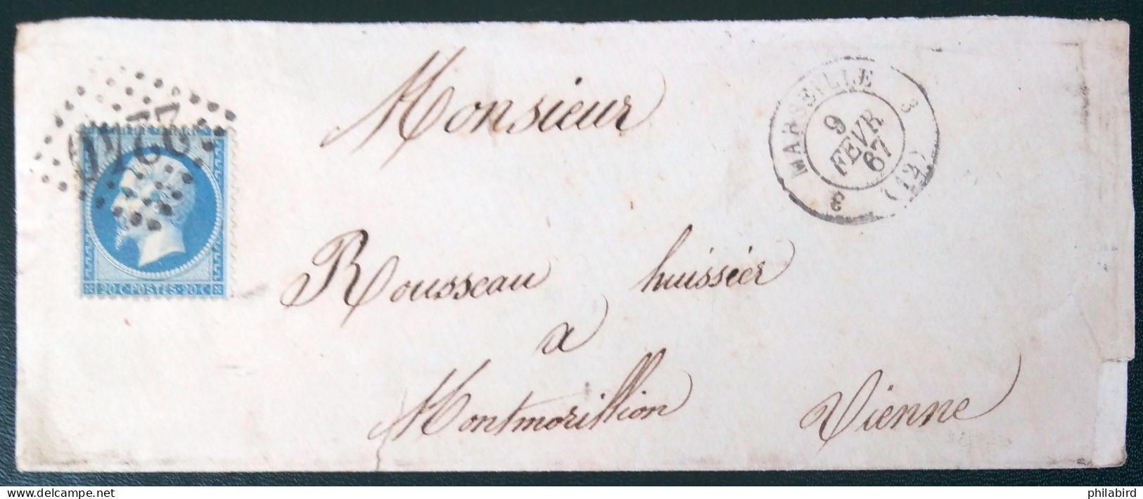 Cachet Type 15 " 3 Marseille 3 "  + GC 2240 + Ambulant 1161 Jour Type 1 Aller Au Verso - Bouches Du Rhone - 1867 - 1849-1876: Classic Period