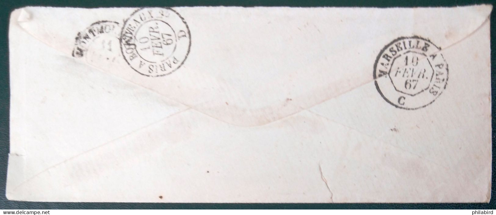 Cachet Type 15 " 3 Marseille 3 "  + GC 2240 + Ambulant 1161 Jour Type 1 Aller Au Verso - Bouches Du Rhone - 1867 - 1849-1876: Classic Period