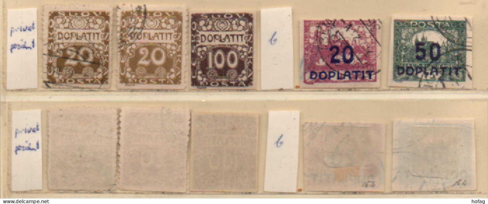 Tschechoslowakei 1919/22 MiNr.: P4; P9; P15b; P16b 5 Marken Porto Doplatit Scott: J14; J19; 121; 124 YT: T14; T19; T20A; - Postage Due
