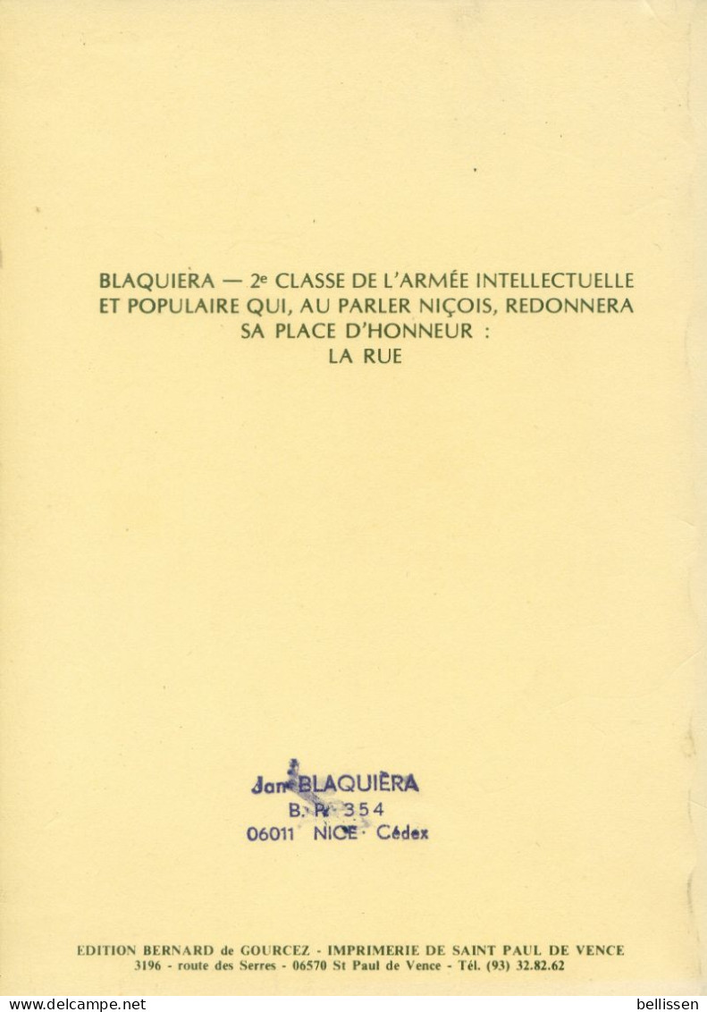 Rancher Un Gran Nissart ... Par Jan BLAQUIERA Ed. Bernard De Gourcez Sd Tout Escrtit En Nissart, NICE ALPES-MARITIMES - Côte D'Azur