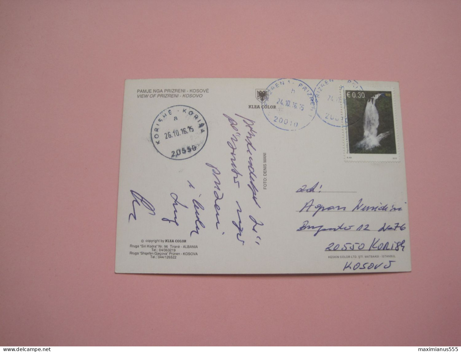 Kosovo Airmail Postcard Sent From Prizren To Korishe 2016 (1) - Kosovo