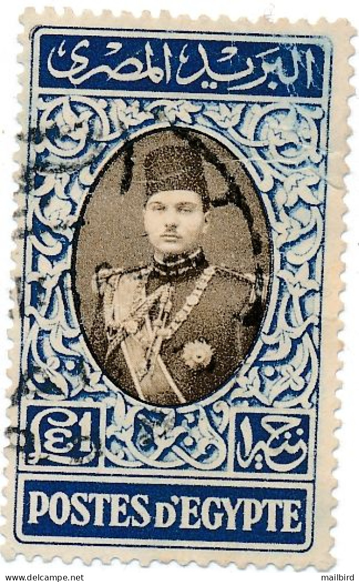 EGYPT 1939 - King Farouk, Scott #240 1 Pound (£E1) Deep Blue & Dark Brown - USED - Gebraucht