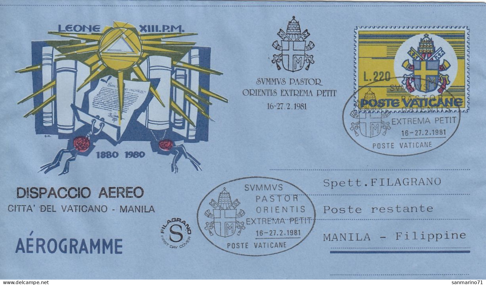 VATICAN Aerogramme 2-95,popes Travel 1981 - Cartas & Documentos