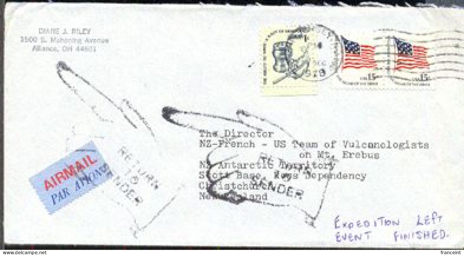 U.S.A.(1978) Vulcanologist Team. Letter Sent To Director Of NZ-French-US Team Of Vulcanologists On Mt. Erebus. Marked "R - Event Covers