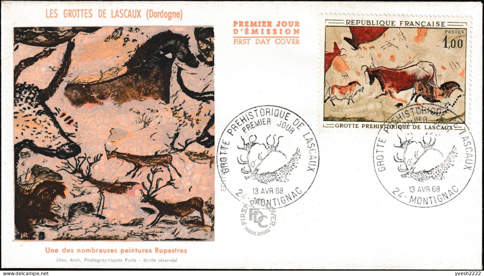 France 1968 Y&T 1555.  FDC Grotte Préhistorique De Lascaux - Prehistory