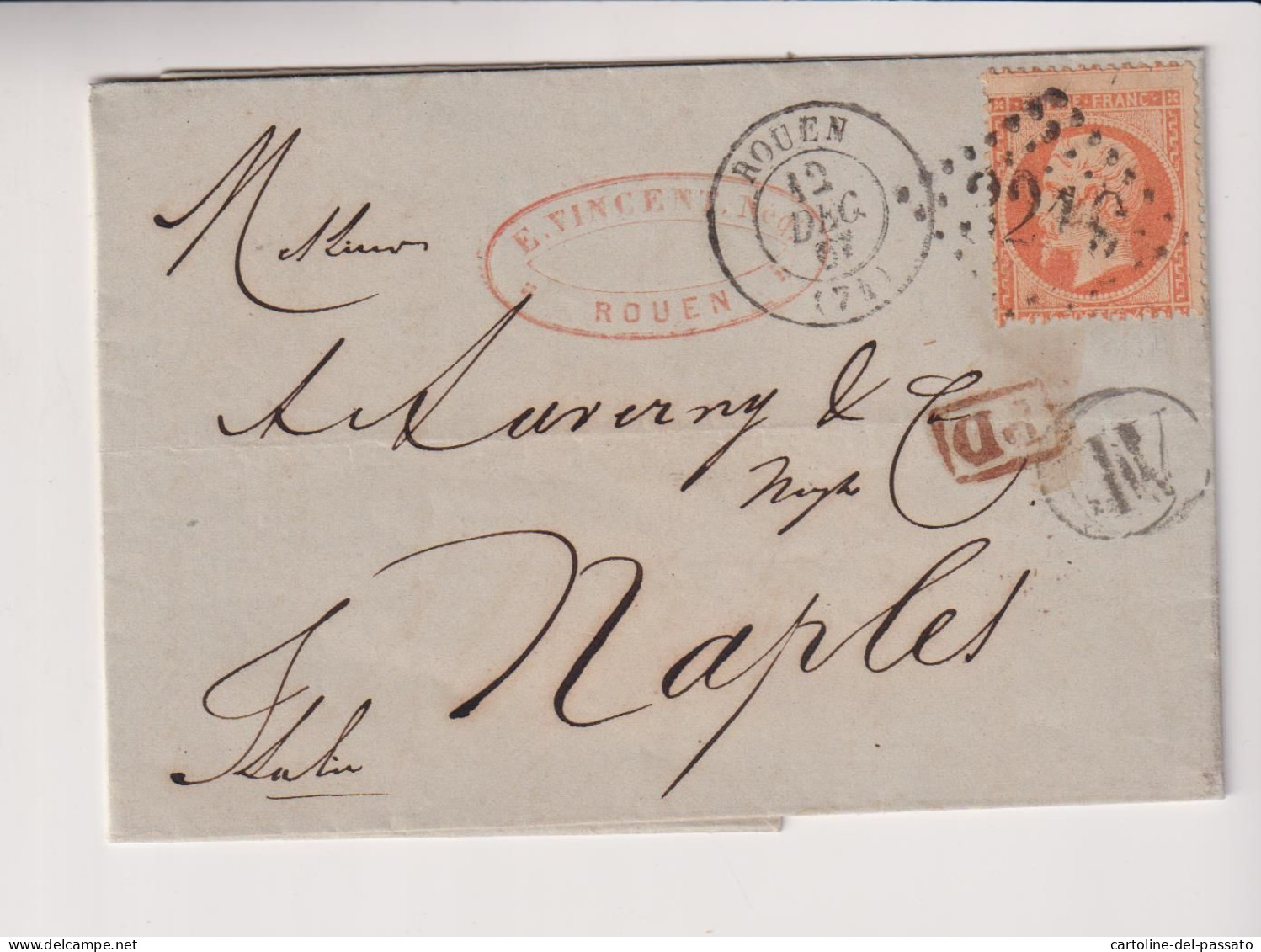 STORIA POSTALE ROUEN  PER NAPOLI 1867 - Napoli