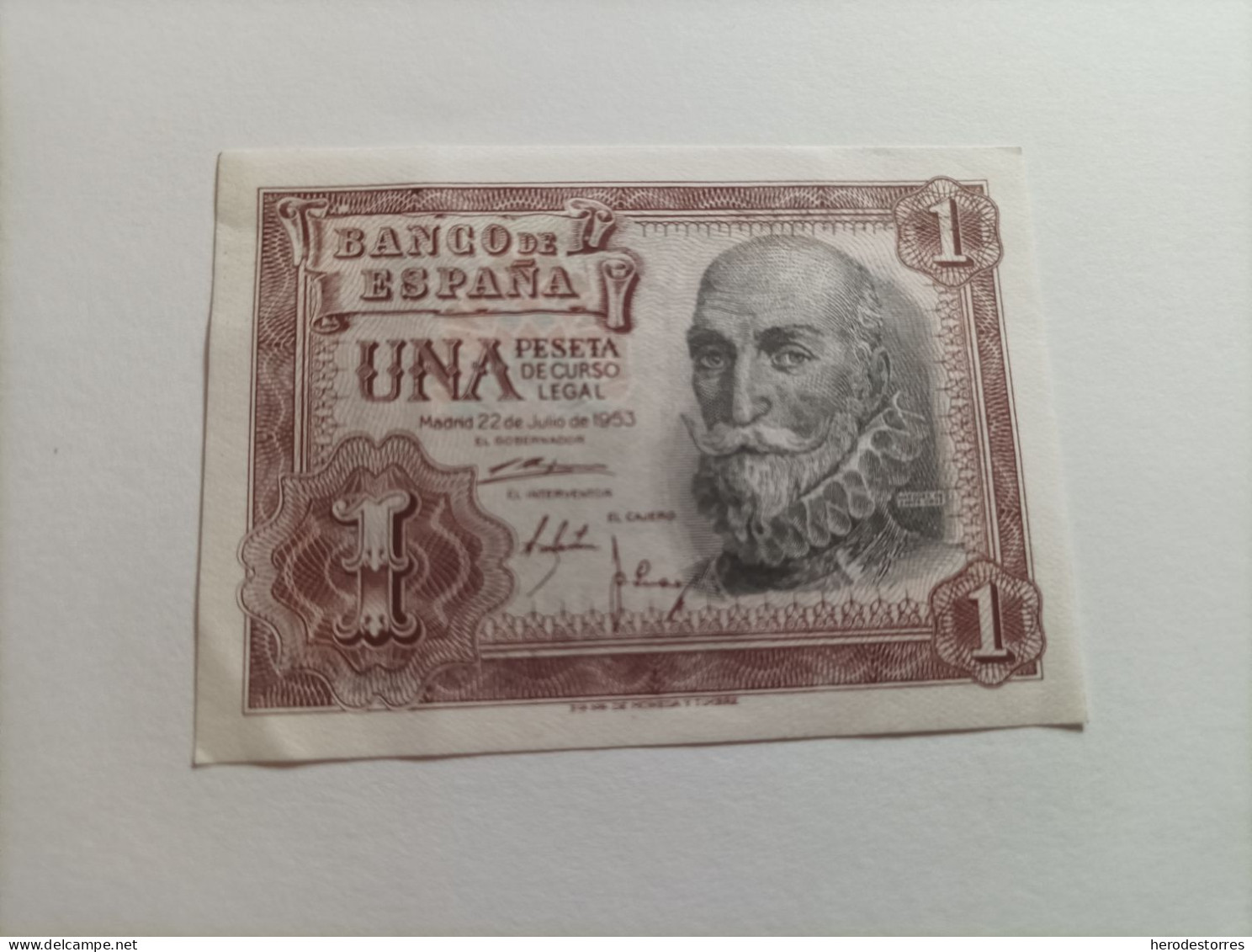 1 Peseta 1953 Serie 1G3444443, Número Capicúa, última Emitida, AUNC - 1-2 Pesetas