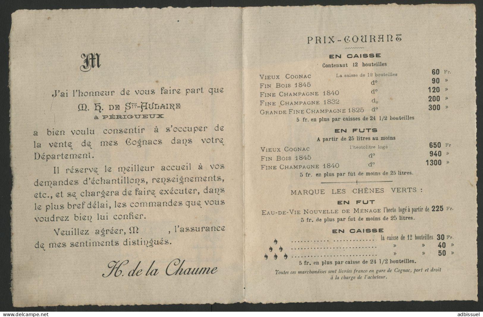 2 Publicités Vers 1890 COGNAC H. DE LA CHAUNE Livret Publicitaire + Carte Du COGNAC GONZALEZ Voir Suite - Advertising