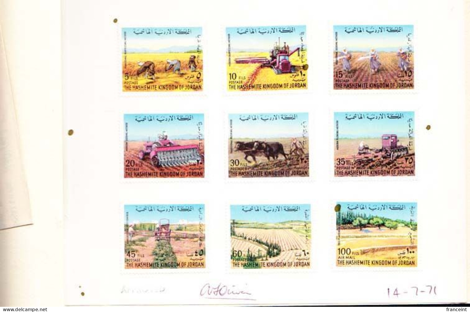 JORDAN(1973) Traditional And Modern Agriculture. Set Of 9 Proofs Mounted In Booklet With "APPROVED" Stamp And Signature - Jordanie